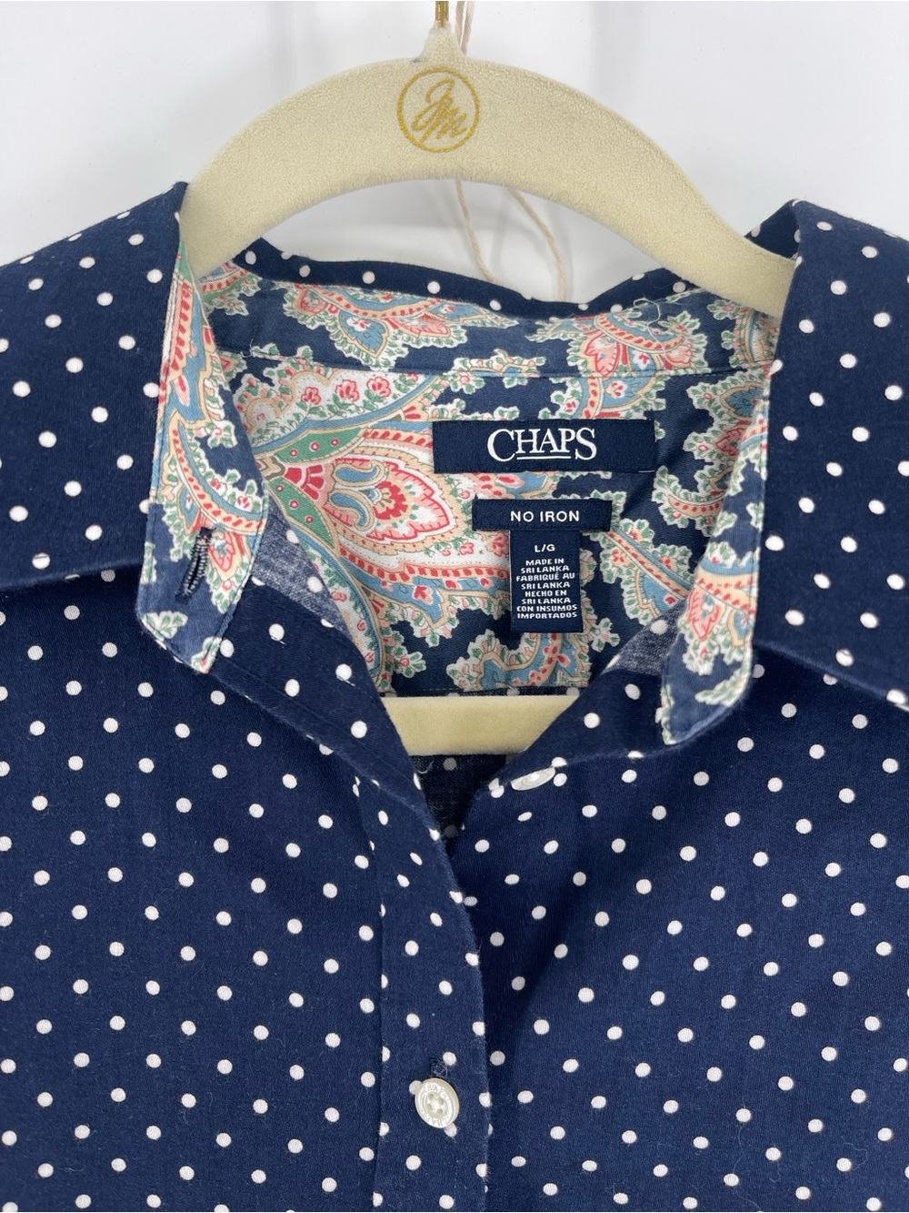 Women’s Chaps Navy Polka Dot Button-Down Shirt with Paisley Trim